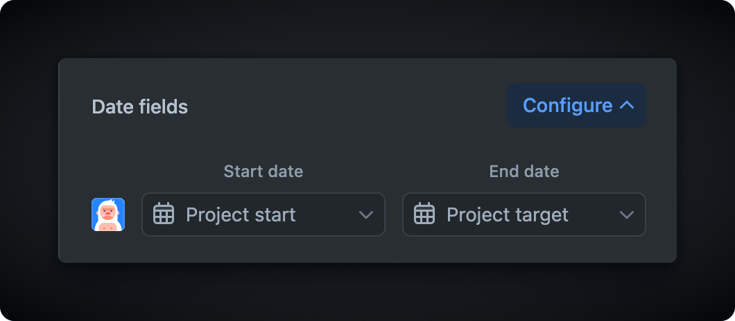 Date field configuration for the timeline view
