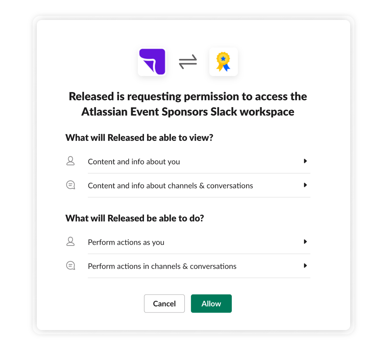 Slack permission dialog