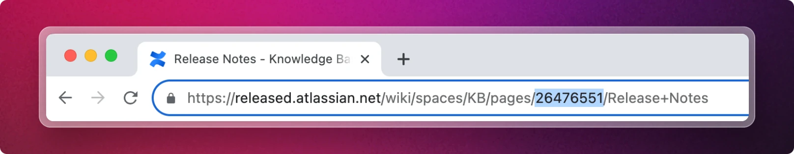The Confluence page ID highlighted in the browser address bar